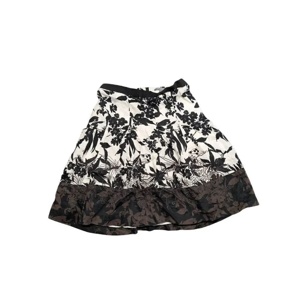 Ann Taylor Skirt Linen A Line Pleated Floral Print Career Classic Zip Women's 4